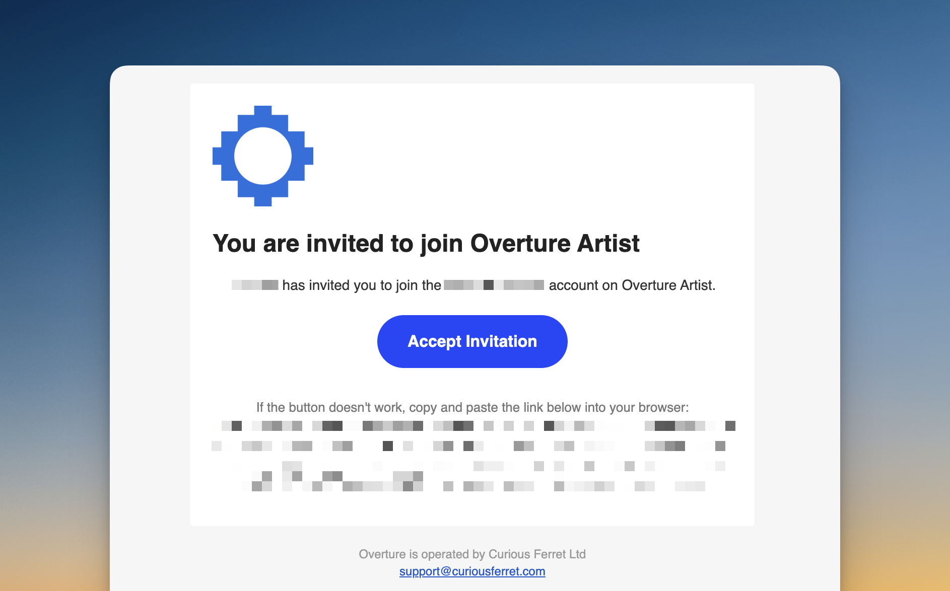 Overture artist booking invite