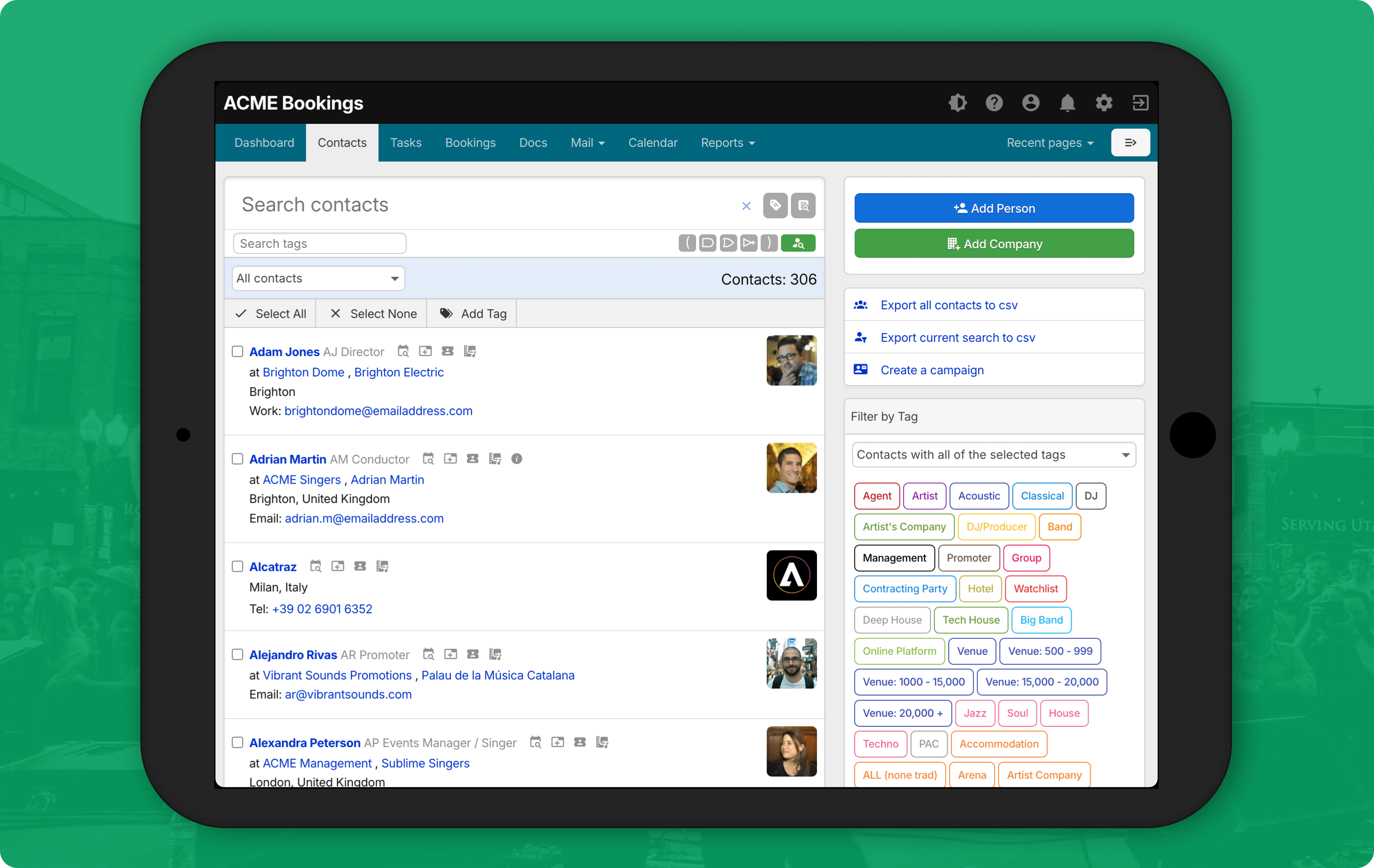CRM and contact history interface