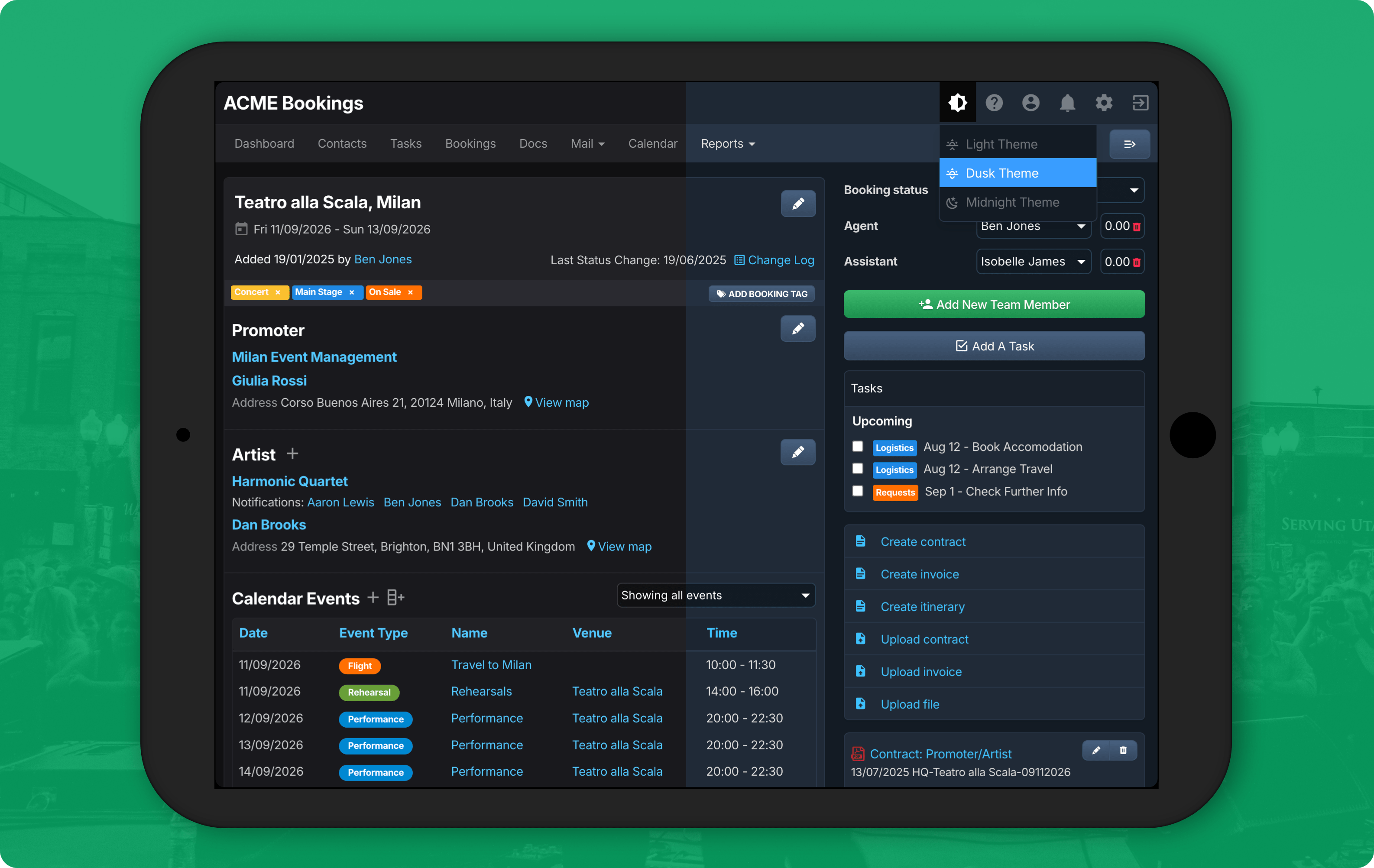 Overture interface in dark mode